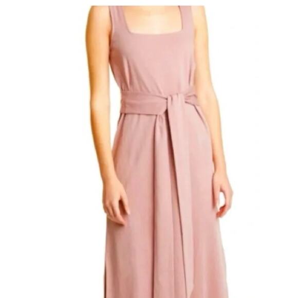 Vince Pima Cotton Square Neck Belted Midi Dress Mauve S - Picture 3 of 10